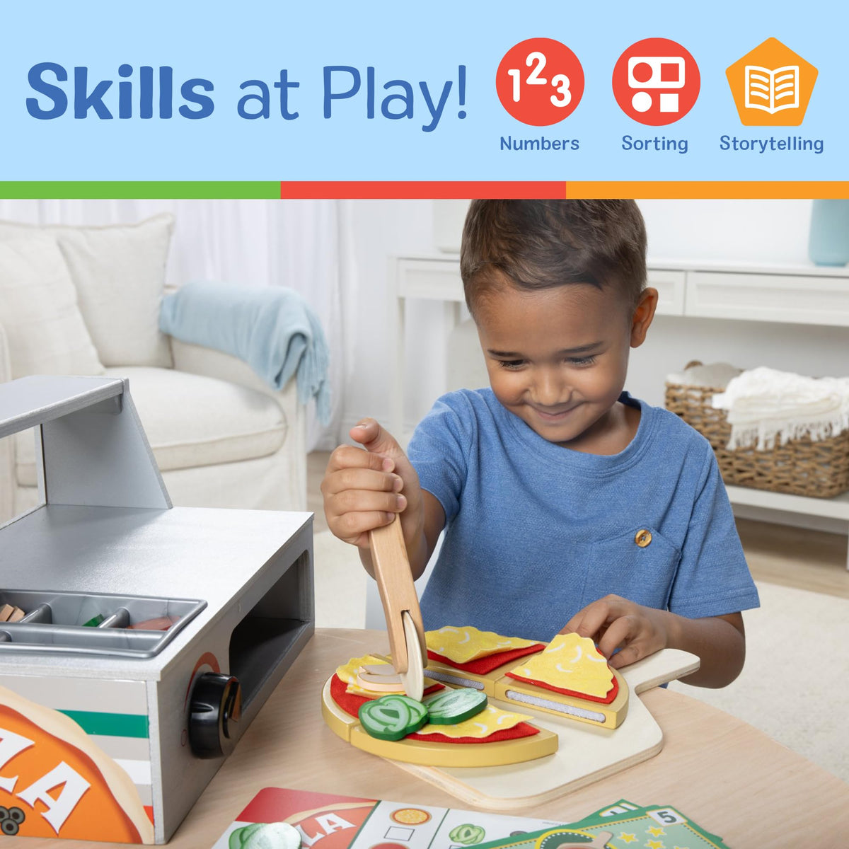 Melissa & Doug cheese shaker and felt sauce for adding flavor to imaginary pizzas.