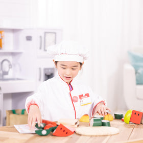 Detail of jacket pockets designed for easy pretend kitchen tasks