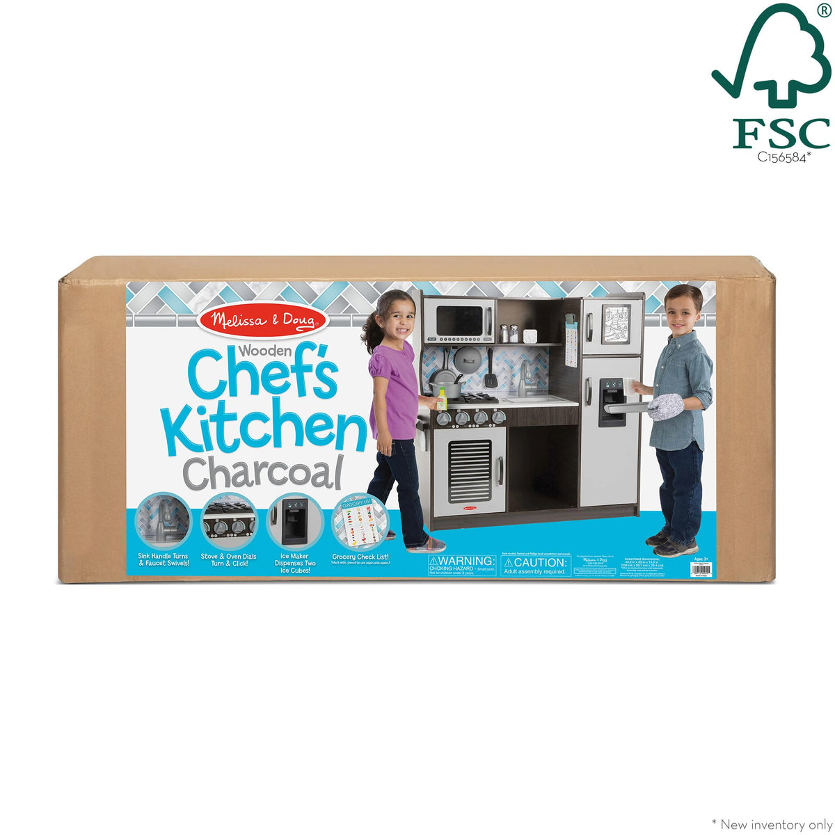 Melissa & Doug spacious kitchen supports multi child cooperative play sessions.
