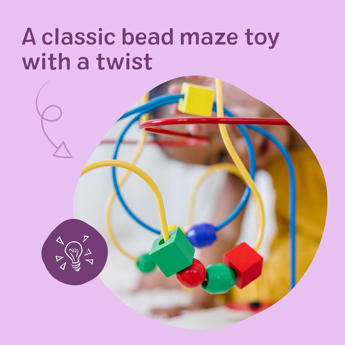 Melissa and Doug Classic Bead Maze features 18 colorful beads for gripping and shape recognition