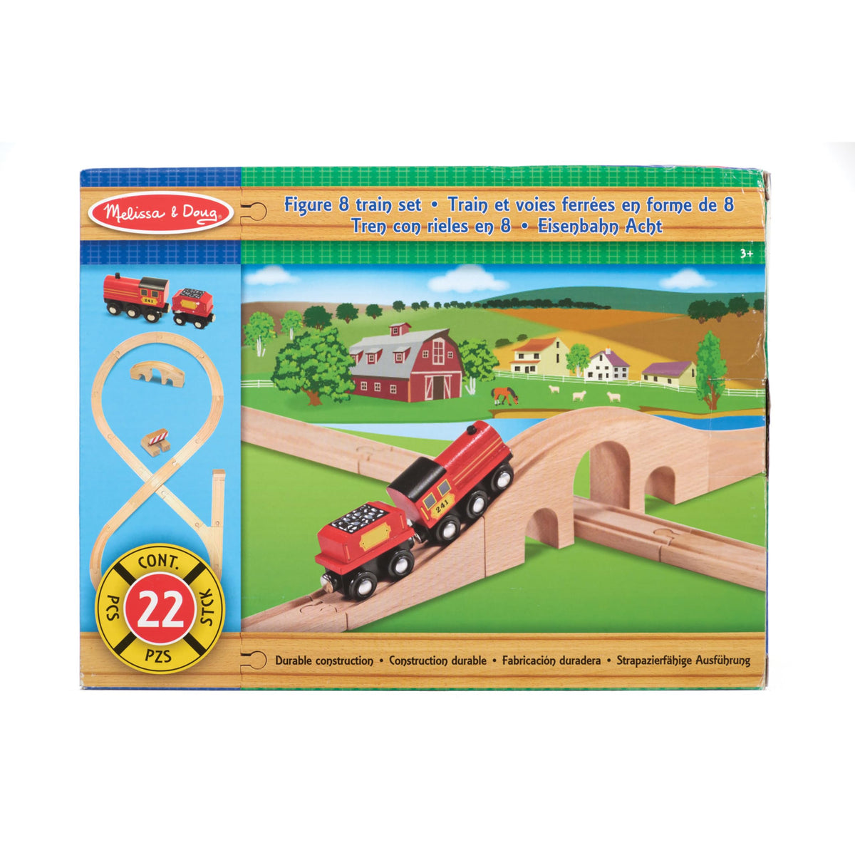 Child enjoys tactile learning while playing with the Figure Eight Train set.