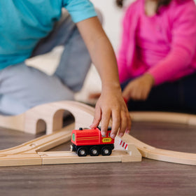 Melissa & Doug Classic Wooden Figure Eight Train coal car complements engine for storytelling play.