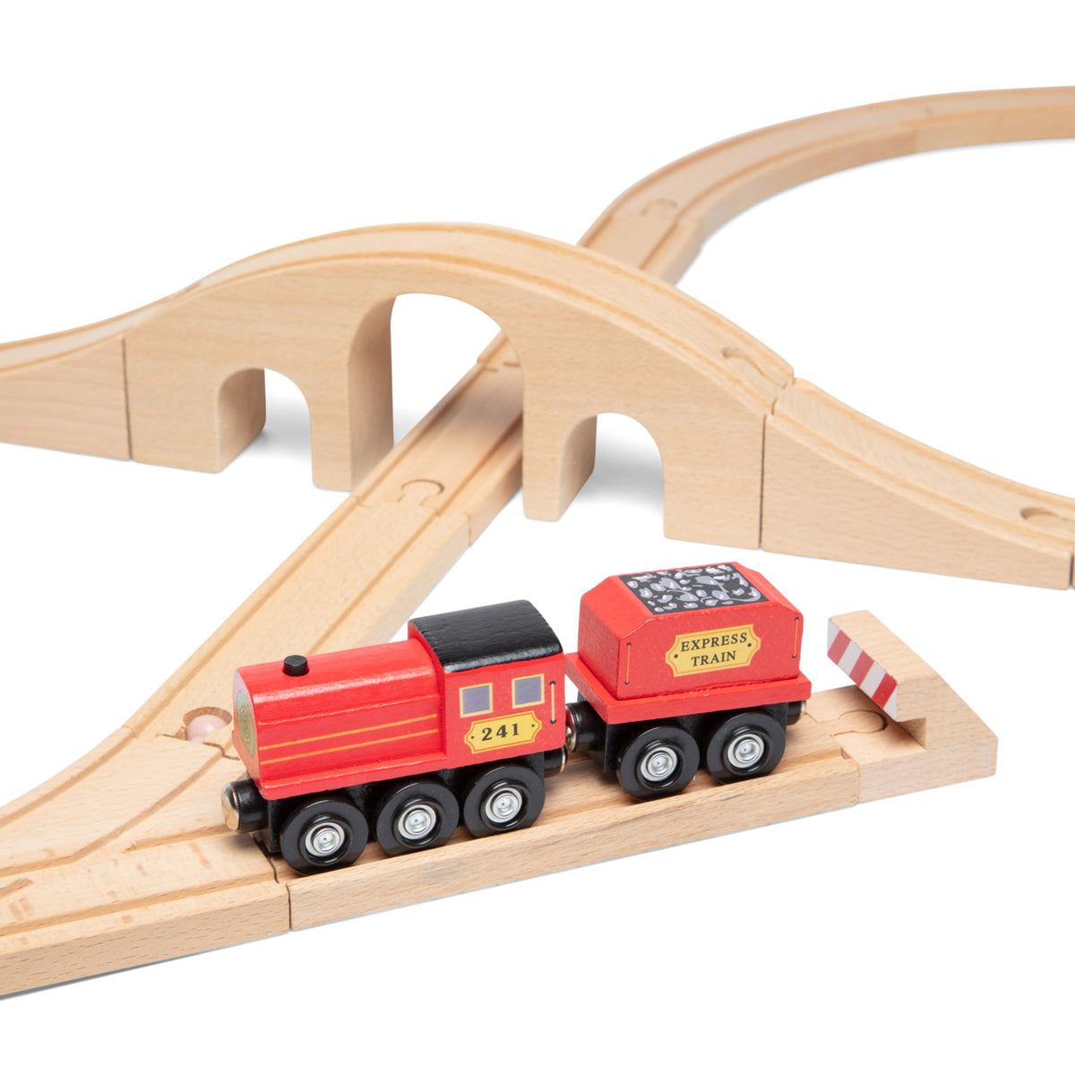 Melissa & Doug Classic Wooden Figure Eight Train Engine with coal car for imaginative, hands-on play.
