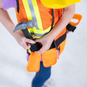 Melissa & Doug Construction Costume set laid out for classroom dress-up.