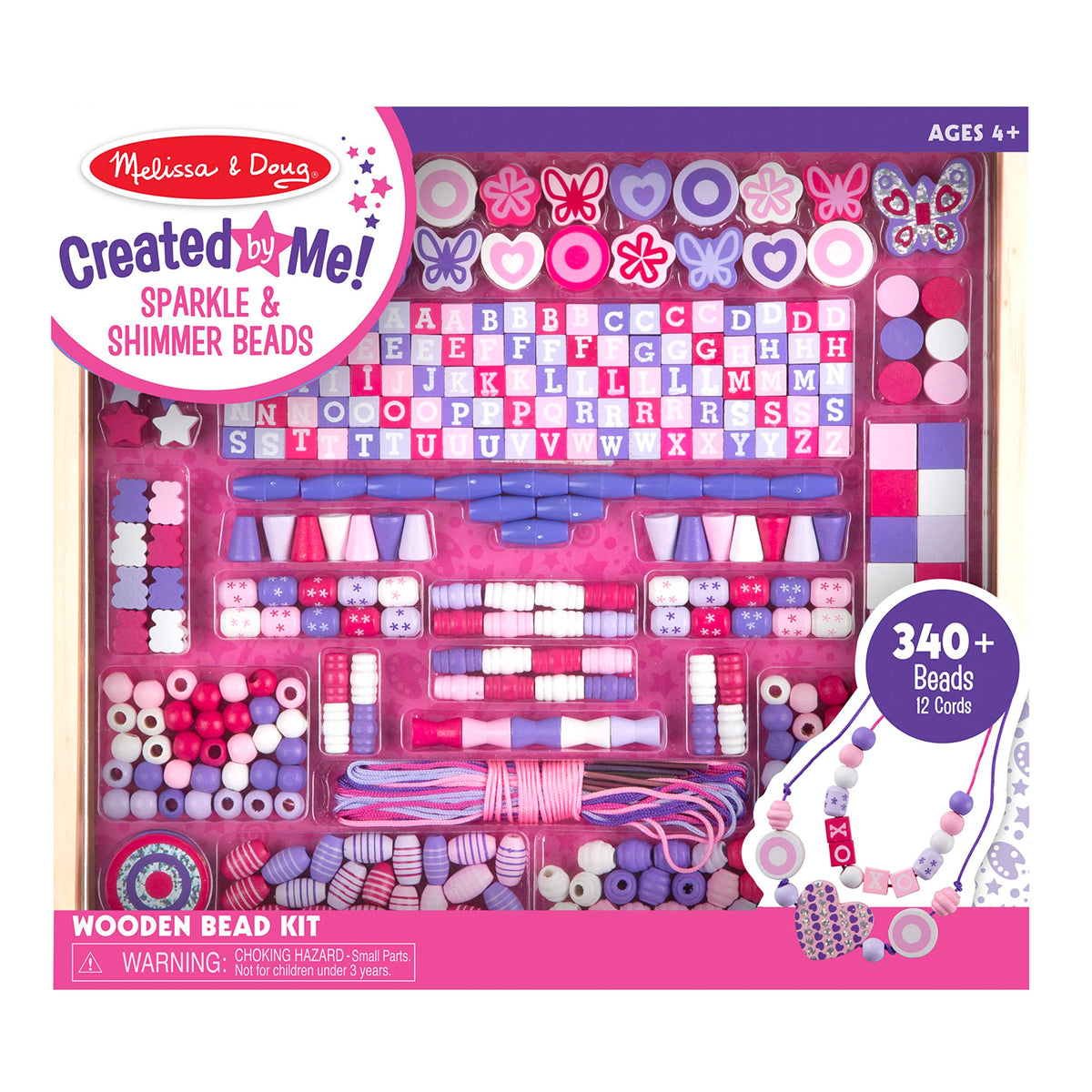 Melissa & Doug Created by Me Sparkle & Shimmer beads in wooden box for organization.