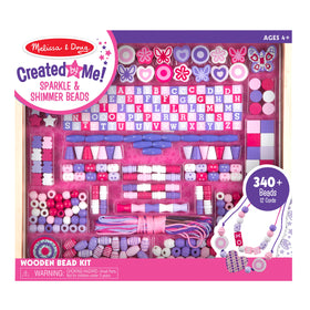 Melissa & Doug Created by Me Sparkle & Shimmer beads in wooden box for organization.