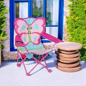 Bright butterfly fabric detail on the Cutie Pie chair.
