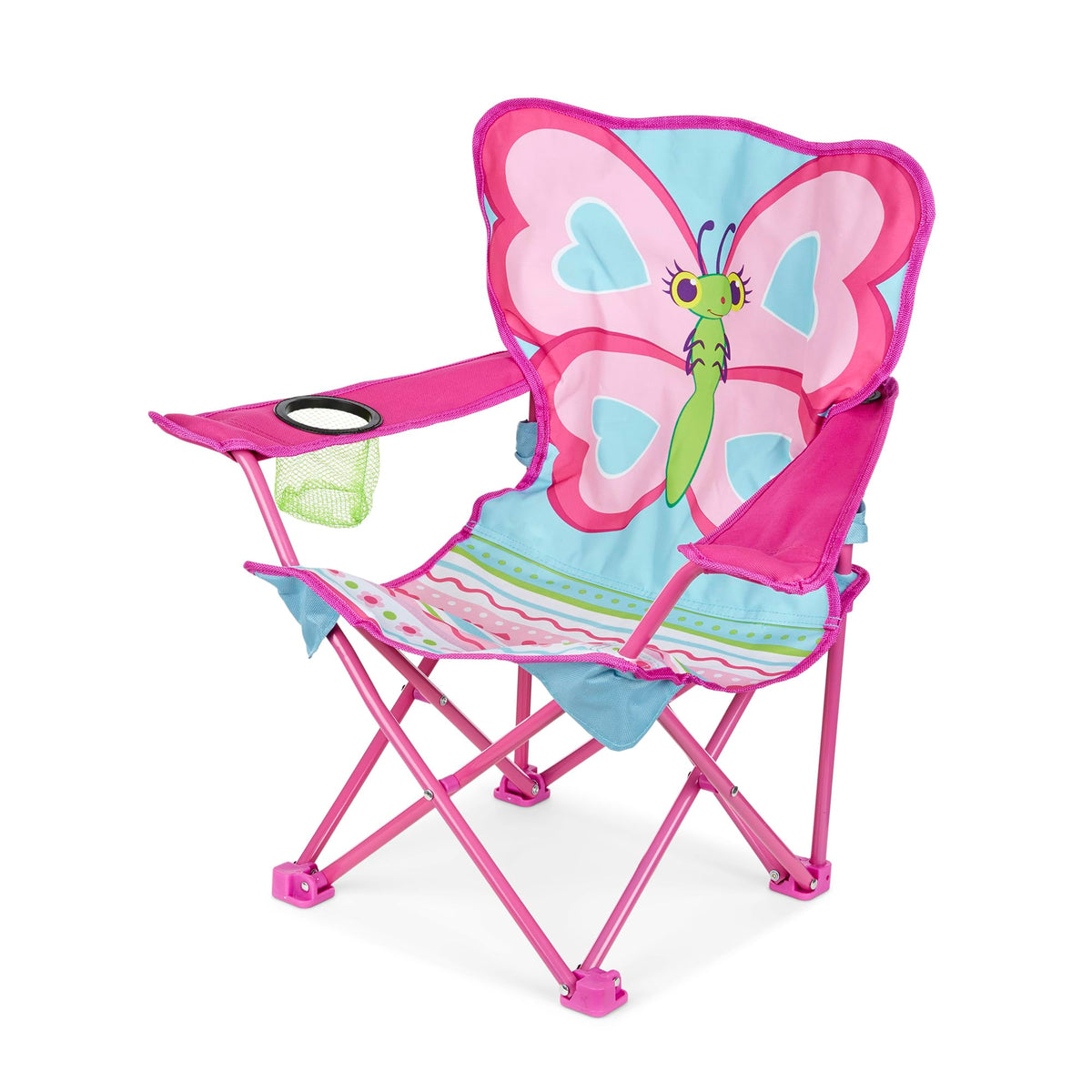 Melissa & Doug Cutie Pie Butterfly Camp Chair folded for easy transport.