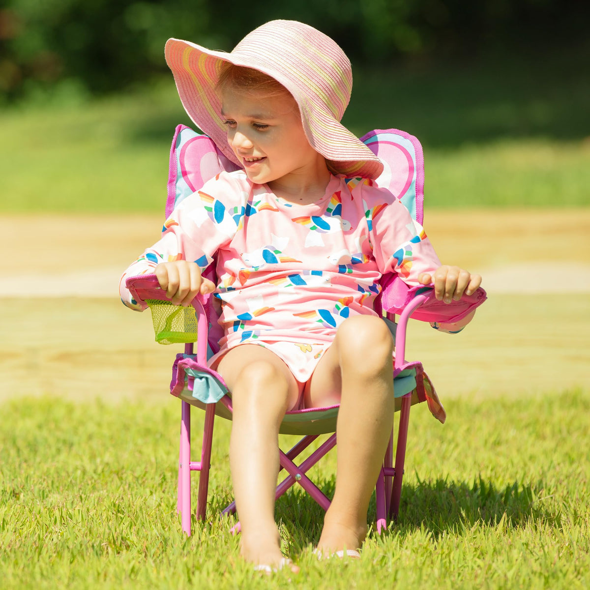 Cutie Pie Butterfly Camp Chair open for kid-sized seating.