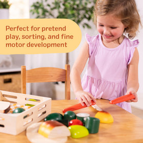 Melissa & Doug Cutting Food colorful-toy-food-pieces support color recognition and motor play.