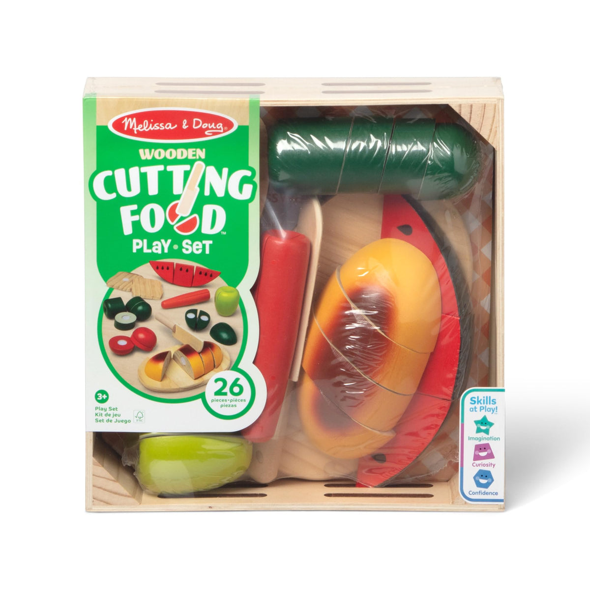 Melissa & Doug Cutting Food sliced-pieces-crunch demonstrates realistic cutting feedback.