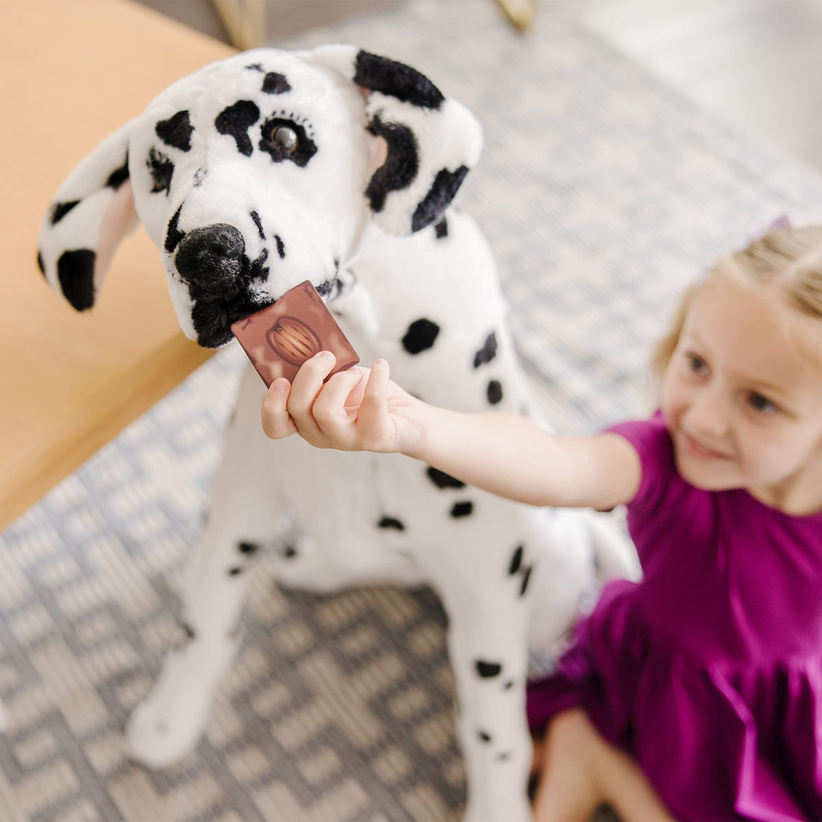 Dalmatian plush with soft polyester fabric, durable for daily hugs.