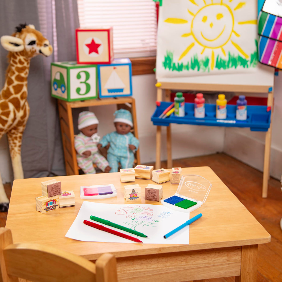 Complete 38-piece Melissa and Doug set encourages storytelling and creative expression.