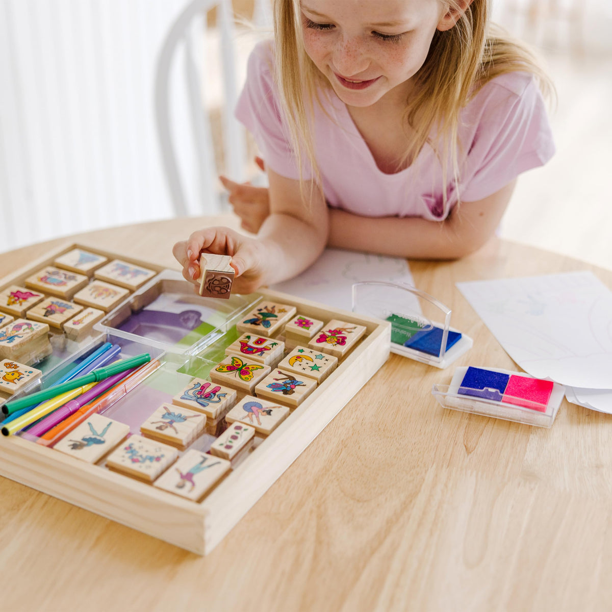 Melissa and Doug fairy-tale stamps including ballet, princess, mermaid for story prompts.