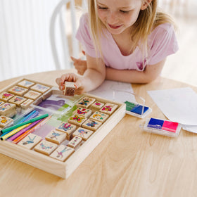 Melissa and Doug fairy-tale stamps including ballet, princess, mermaid for story prompts.