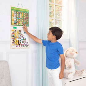 Melissa & Doug deluxe behaviors like no-teasing highlighted on the magnet set.