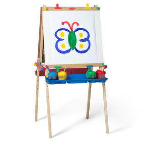 Melissa & Doug deluxe wooden easel with dry-erase board for screen-free drawing.