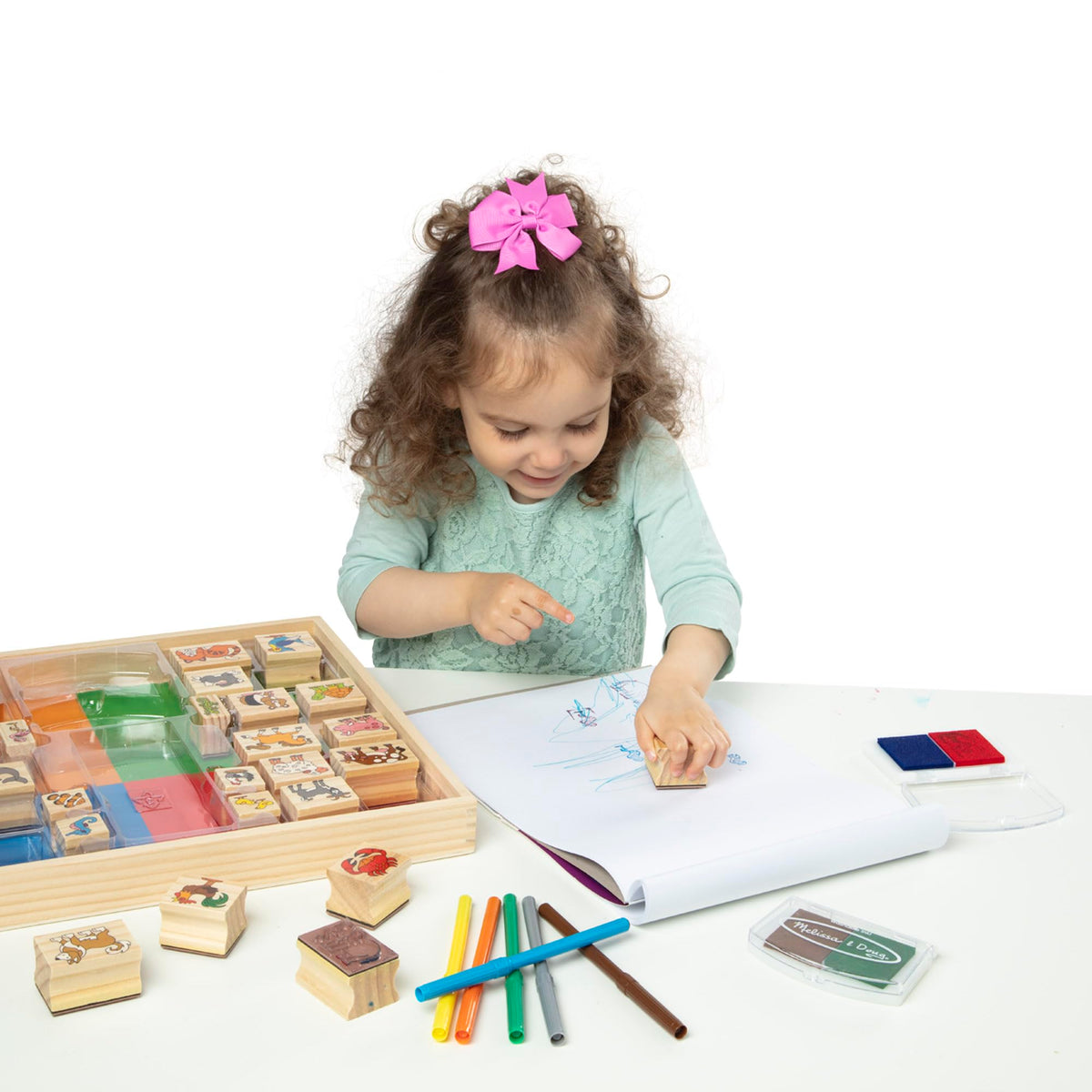 Melissa & Doug washable ink pads—red and blue—easy cleanup after creative stamping sessions.