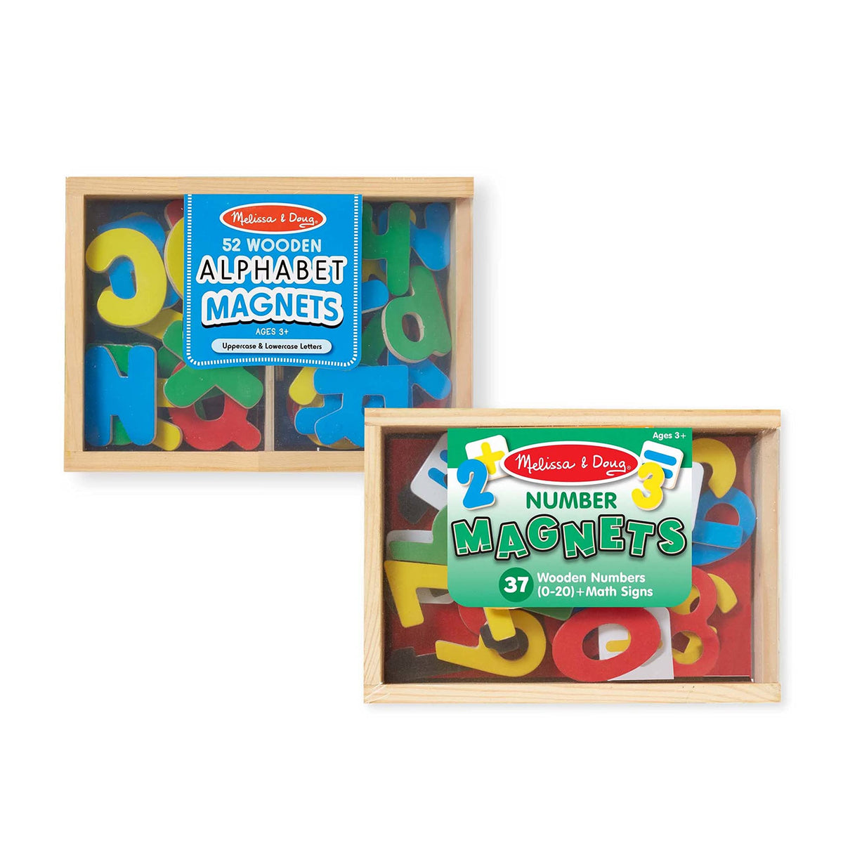 Melissa & Doug Deluxe Magnetic Letters and Numbers Set on fridge promotes early literacy exploration.