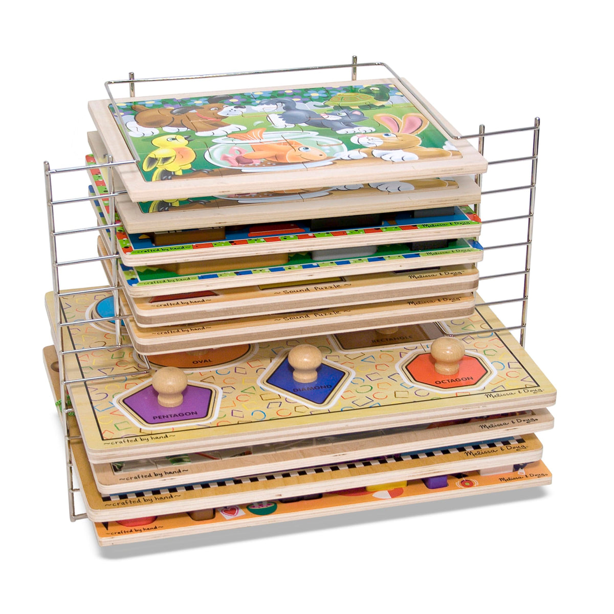 Melissa & Doug deluxe metal wire puzzle rack with 12 slots for organized play