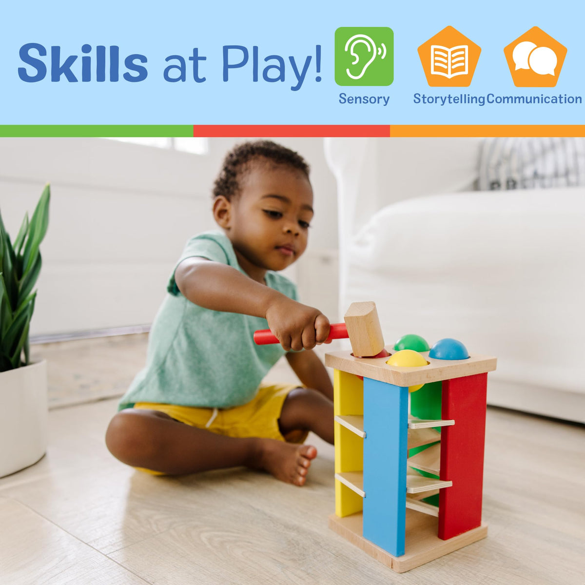 Melissa & Doug Pound & Roll Tower bright colors attract attention and invite exploration