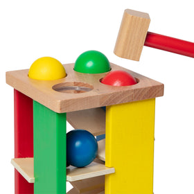Melissa & Doug Deluxe Pound & Roll Tower wooden construction emphasizes durable kid-safe design