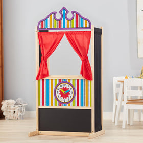 Melissa and Doug puppet theater packaging and assembly guidance.