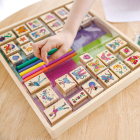 Melissa and Doug two-color ink pads in pink, purple, blue, and green for vibrant stamping.