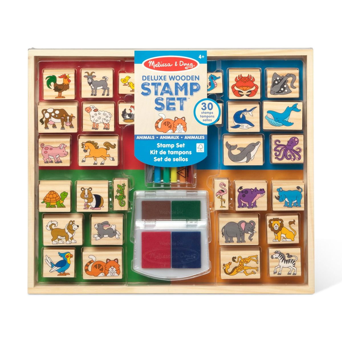 Melissa & Doug deluxe wooden stamp set animals collection—perfect for imaginative animal scenes and storytelling.