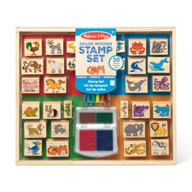 Melissa & Doug deluxe wooden stamp set animals collection—perfect for imaginative animal scenes and storytelling.