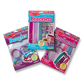 Melissa & Doug design-your-own-jewelry bangles kit; kids decorate colorful bangles, boosting creativity.