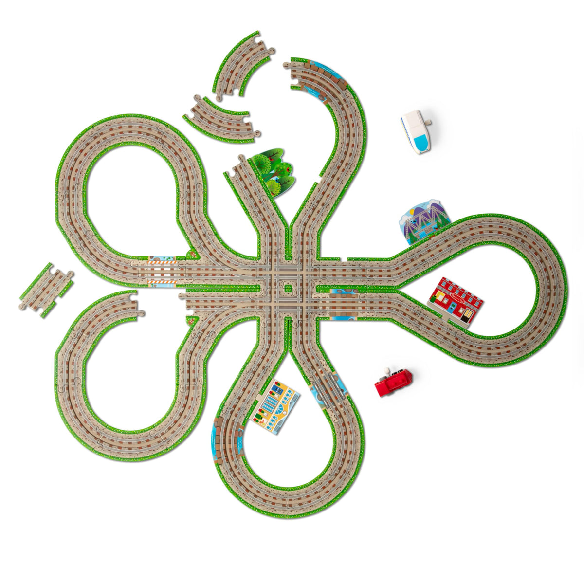 Melissa & Doug Design Your Own Railroad puzzle layout with built-in track grooves for creative train play