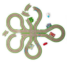 Melissa & Doug Design Your Own Railroad puzzle layout with built-in track grooves for creative train play