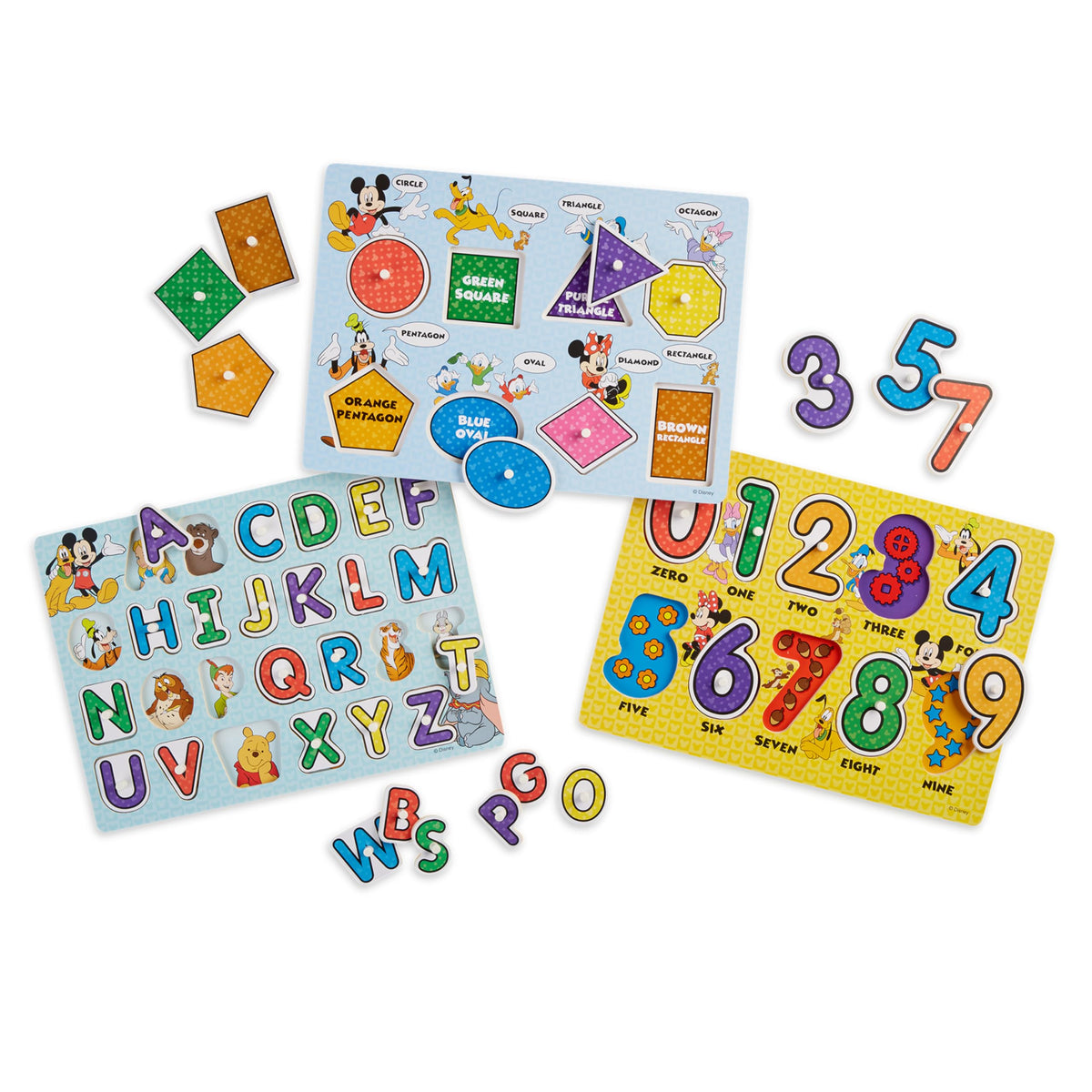 Melissa & Doug Disney peg puzzle alphabet with vivid characters promotes early literacy.