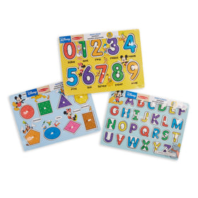 Melissa & Doug Disney peg puzzle shapes and colors teaches shape and color names.