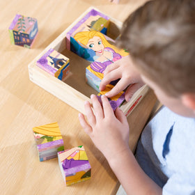 Melissa & Doug Disney Princess cube puzzle storage tray keeps blocks organized after play.