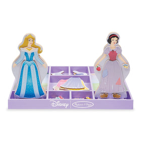 Melissa and Doug Sleeping Beauty and Snow White magnetic dress-up dolls for creative play.