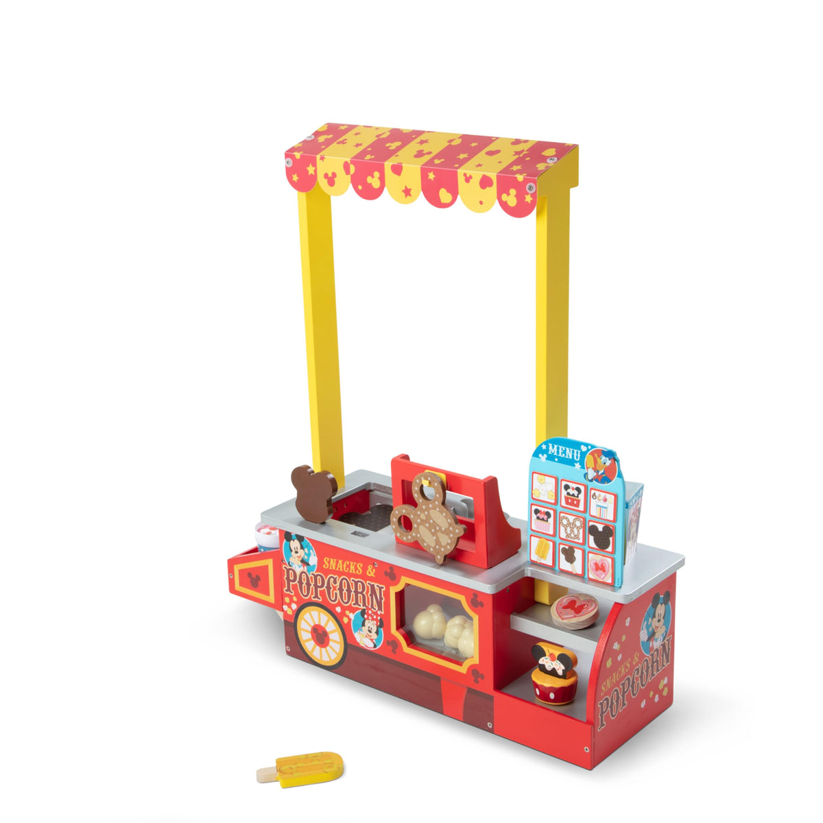 Melissa and Doug Disney Snacks Popcorn Counter for imaginative play with wooden popcorn