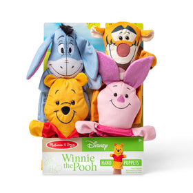 Soft washable fabrics on Melissa & Doug Winnie the Pooh puppets for easy cleanup
