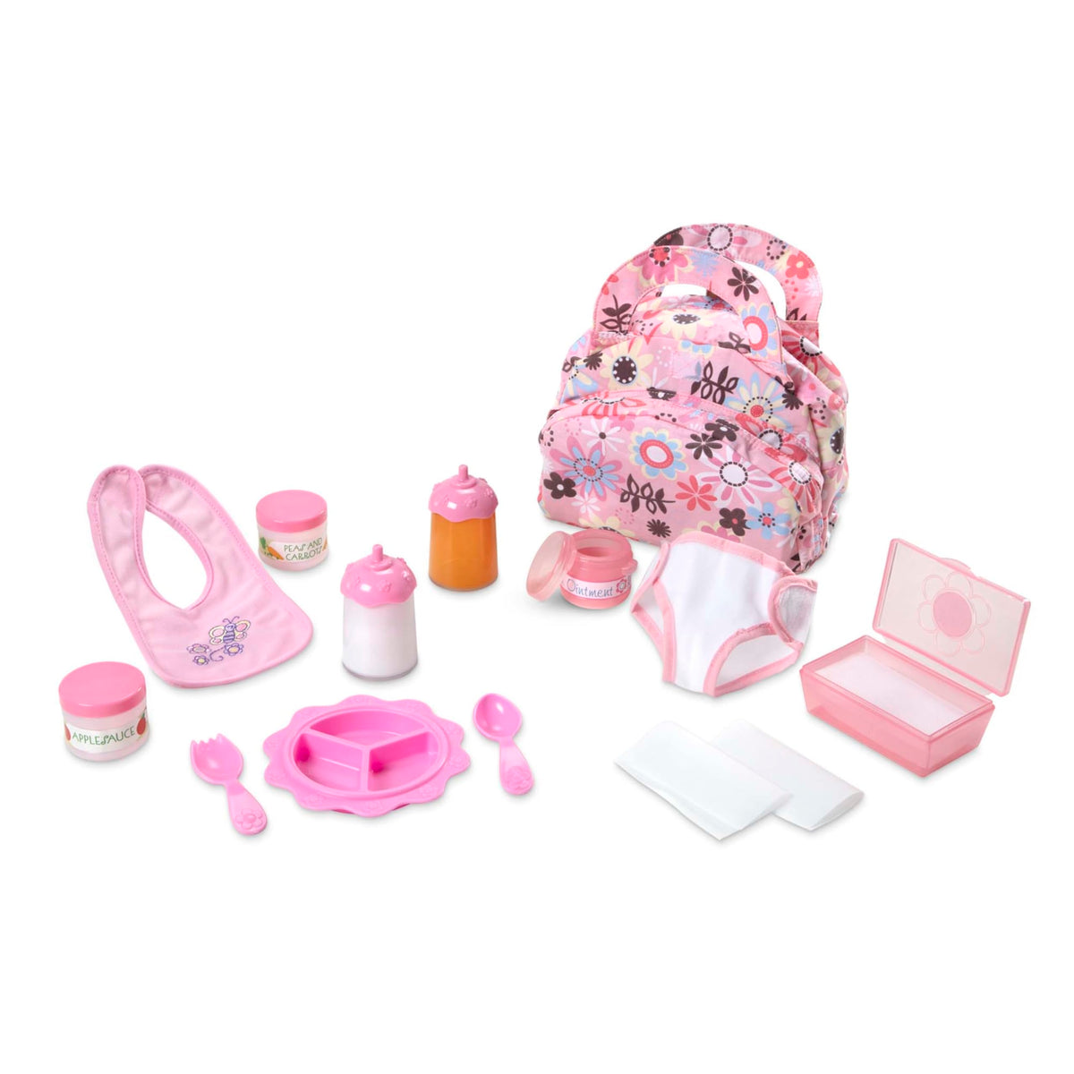 Melissa & Doug doll feeding bib keeps pretend meals tidy for kids.