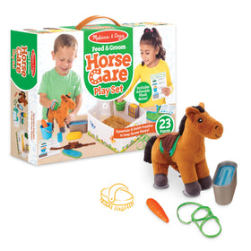 Melissa & Doug plush horse with care tools for imaginative pretend play at home.