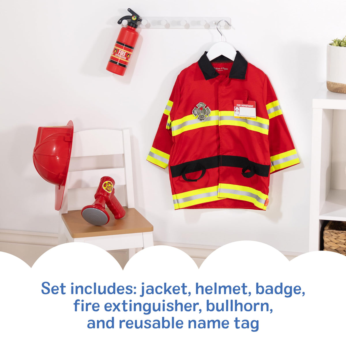 Melissa & Doug Fire Chief bullhorn amplifies dramatic action during imaginative rescue stories.