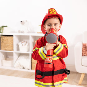 Melissa & Doug Fire Chief helmet adds authentic, sturdy headgear for active dress-up adventures.