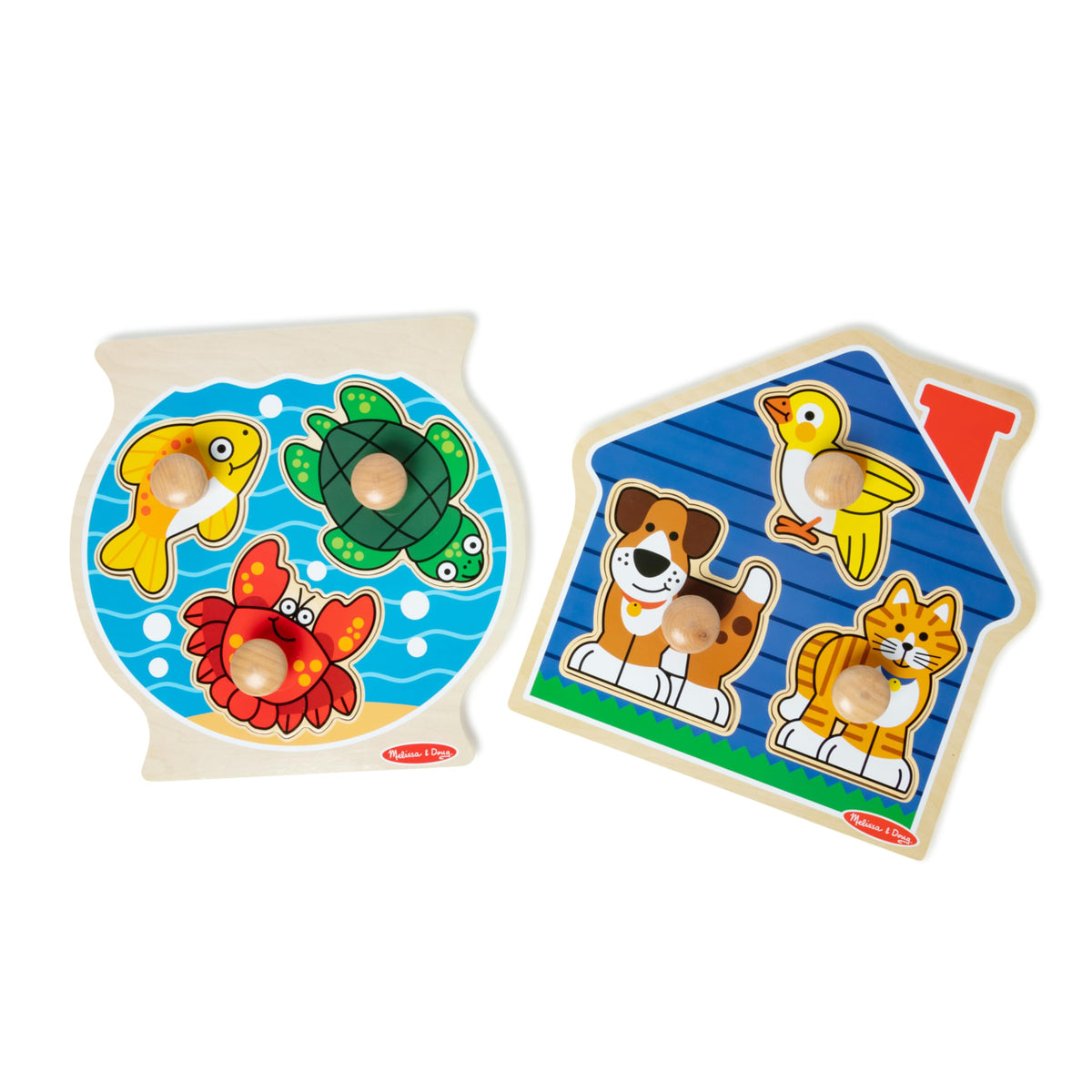 Melissa & Doug Fish Bowl puzzle pieces promote quick visual matching.