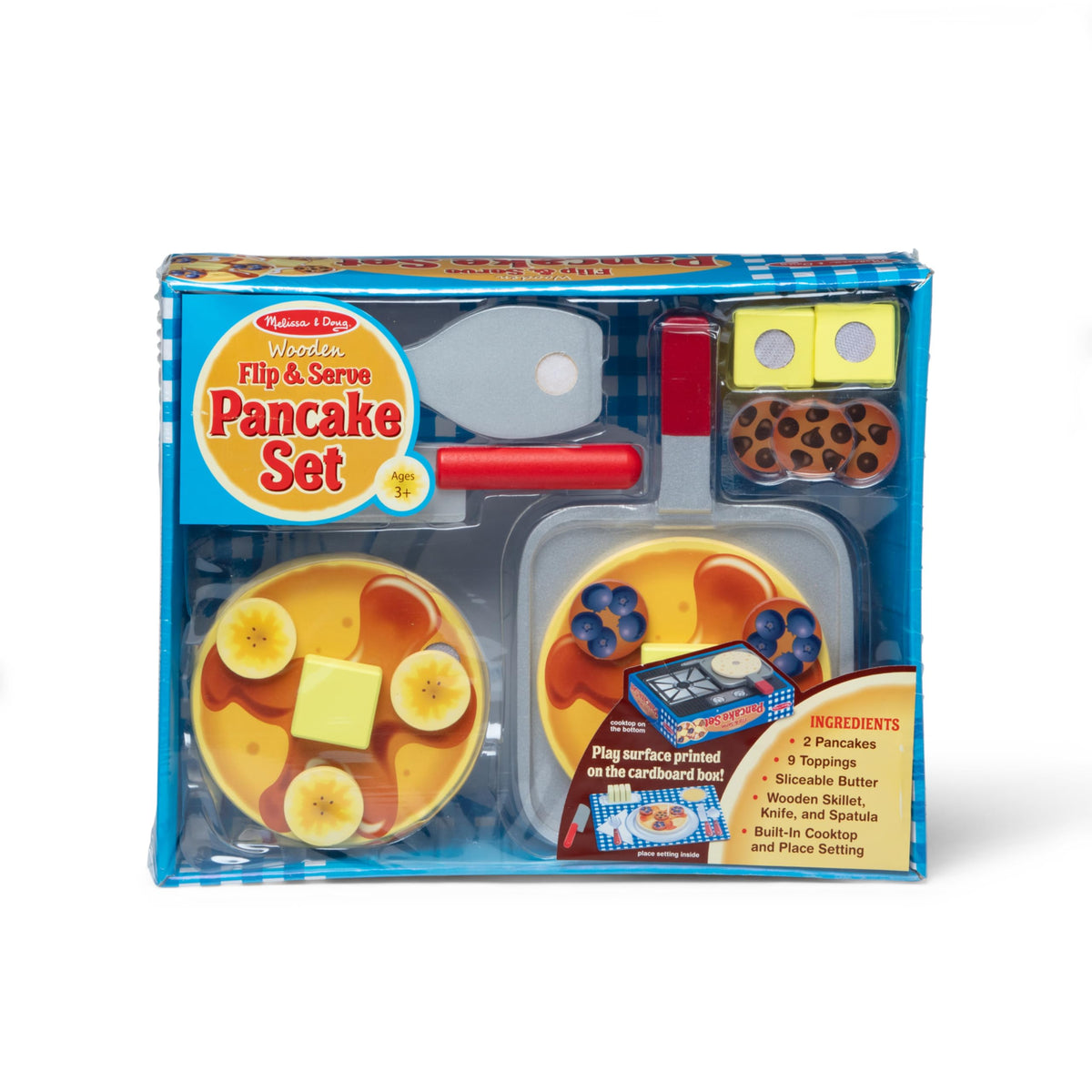 Melissa & Doug cooktop print on storage box back for pretend cooking surface