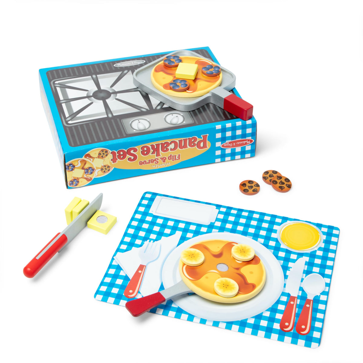 Melissa & Doug Flip and Serve Pancake Set pancakes ready to flip during imaginative play