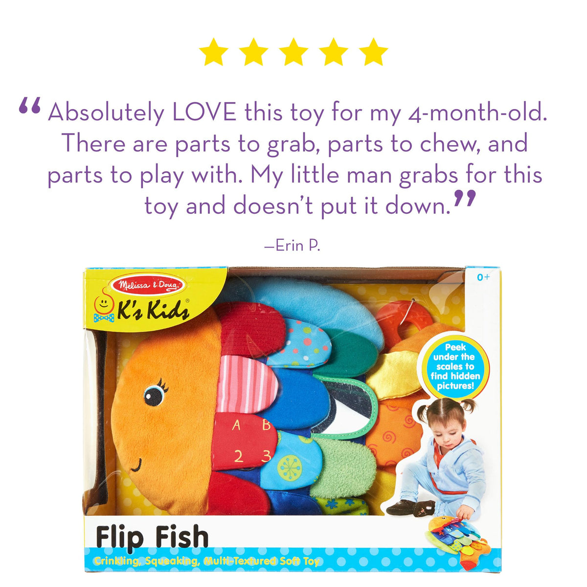 Durable, surface-washable fabric keeps Flip Fish ready for daily use