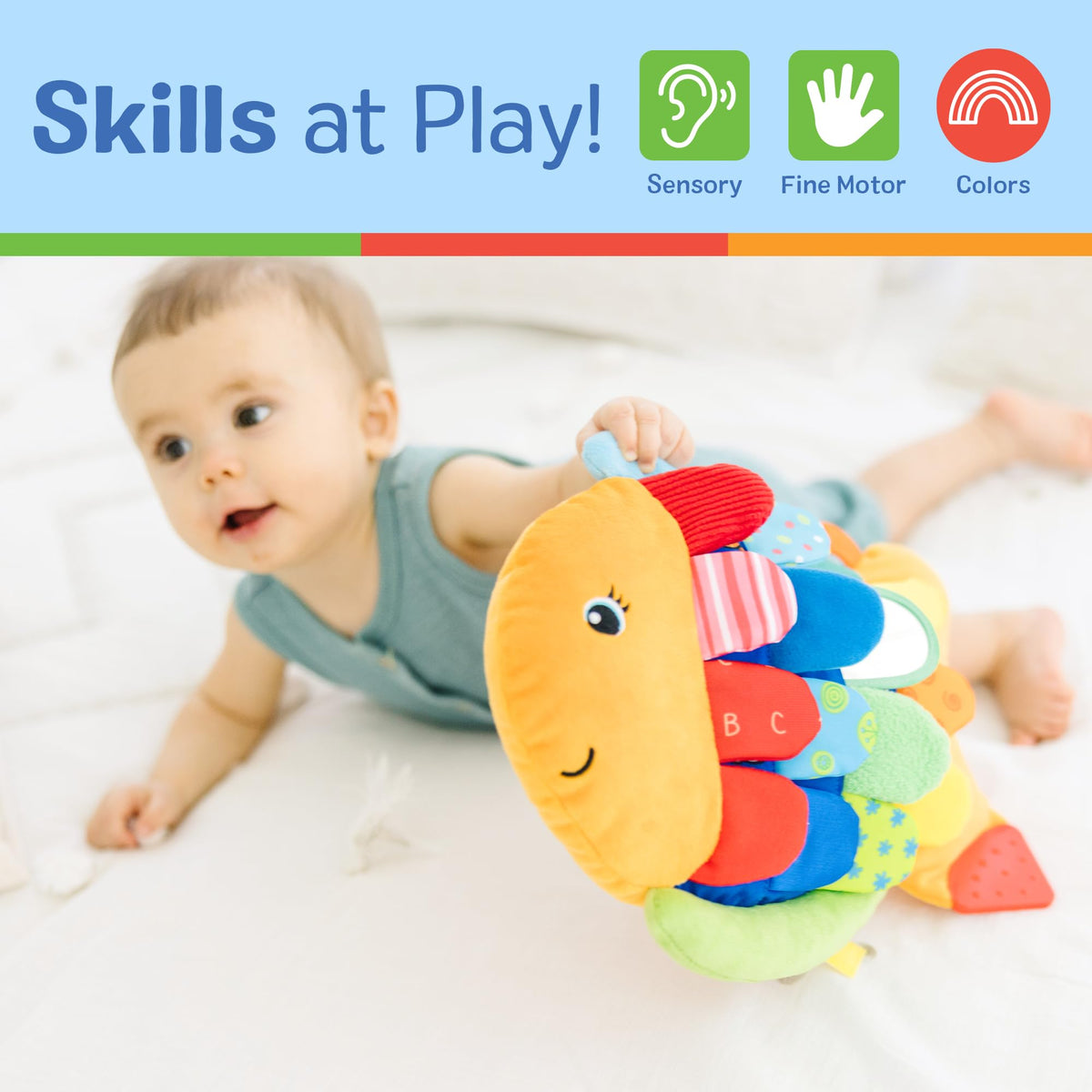 Flip Fish textures provide varied sensory experiences during tummy time