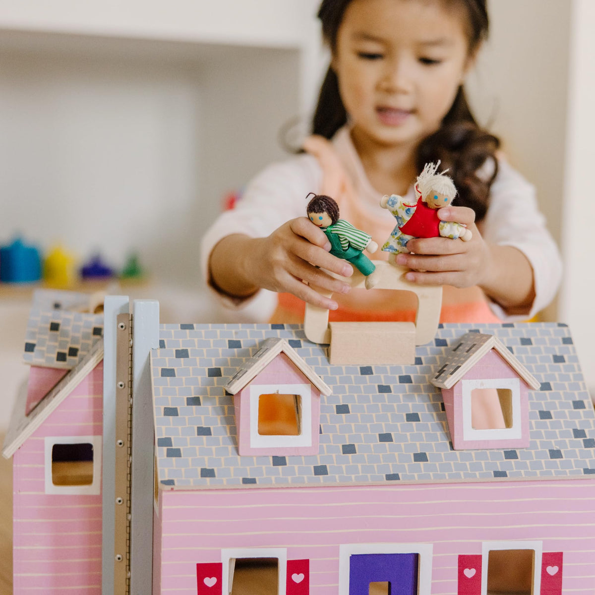 Fold & Go Dollhouse with four rooms and furniture ready for creative scenes.