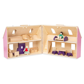 Durable wooden construction of the Fold & Go Dollhouse supports long-lasting play.